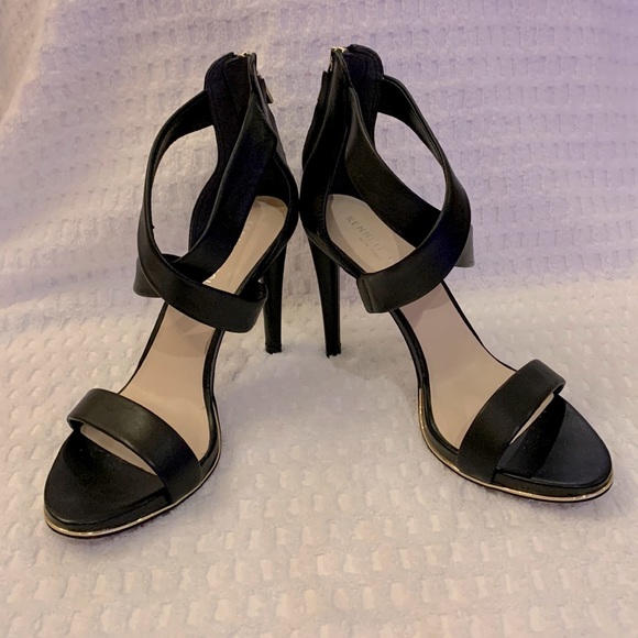 Kenneth Cole stilettos w/gold trim around front; excellent condition, 8 medium - Picture 1 of 9